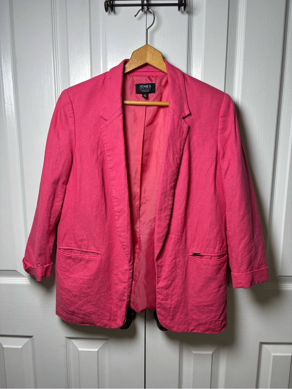 Jones New York Signature Pink Linen Blend Blazer Jacket M 3/4 Sleeve - Picture 3 of 10